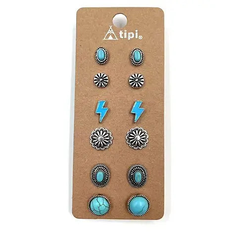 6 Pairs of Turquoise Lightning Bolt Earrings