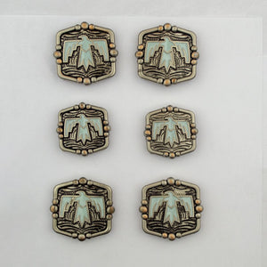 Square Turquoise Thunderbird Saddle Pack Conchos