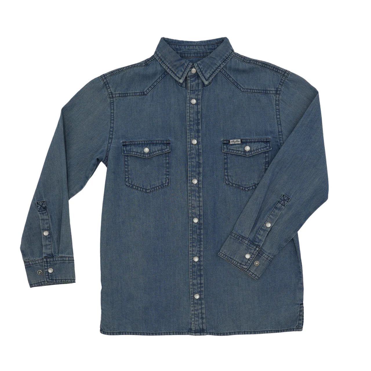 San Jac YOUTH Long Sleeve Denim Pearl Snap Shirt- Dark Wash