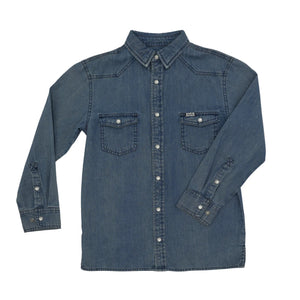 San Jac YOUTH Long Sleeve Denim Pearl Snap Shirt- Dark Wash