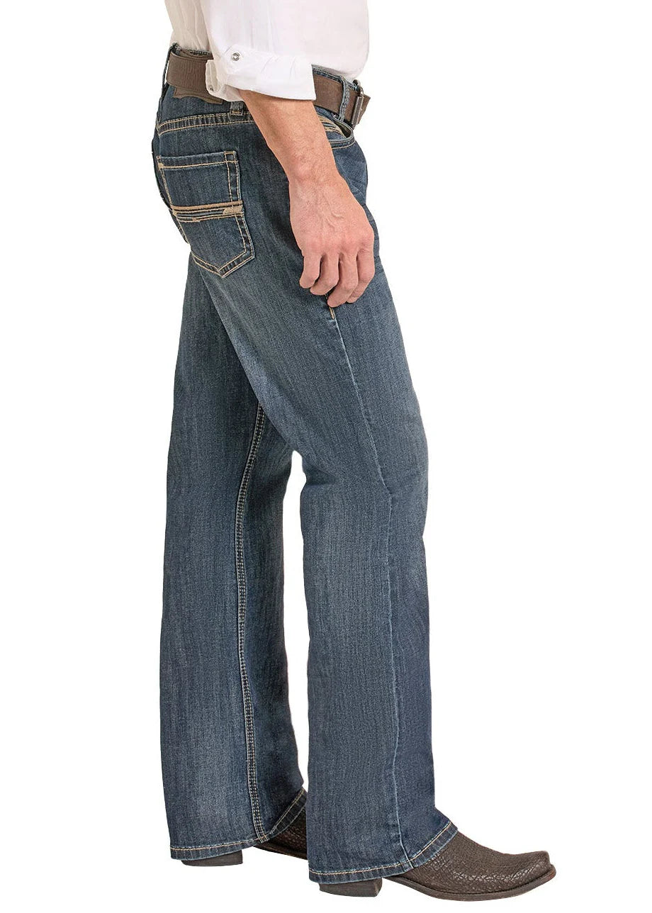Rope Stitch Embossed Double Barrel Straight Boot Jeans