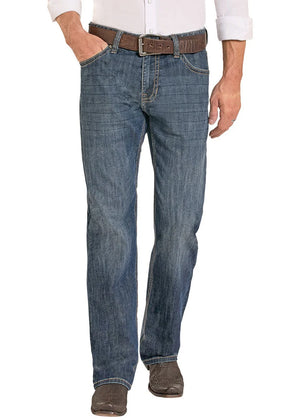 Rope Stitch Embossed Double Barrel Straight Boot Jeans
