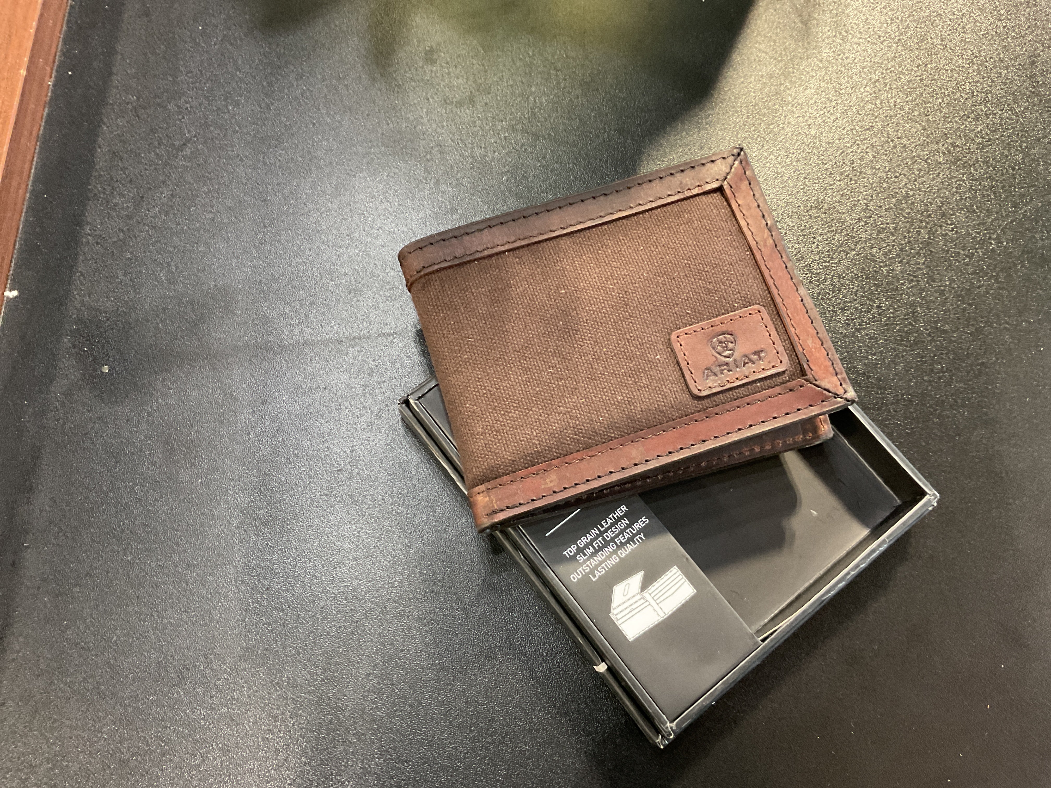 Brown Canvas & Leather Passcase Wallet