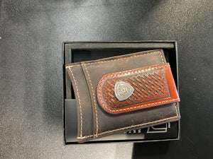 Money clip with Basket weave distressed leather