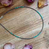 Blue Turquoise Heishi & Sterling Silver Pearl Necklace – 3mm – 18.5