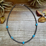 Golden Hill Turquoise & Sterling Silver Pearl Necklace – 16