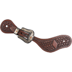 SPUR STRAPS CHESTNUT ANTIQUE DIAMOND SCROLL FLOWER BUCKLES